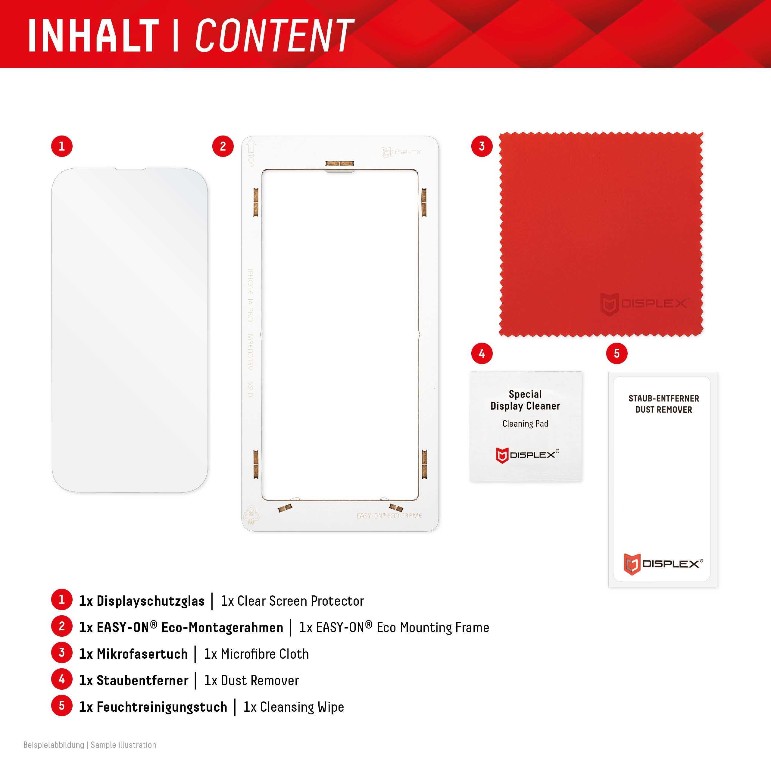 Screen film - Displex - Premium Real Glass 2D (iPhone and Samsung) Easy application KIT included